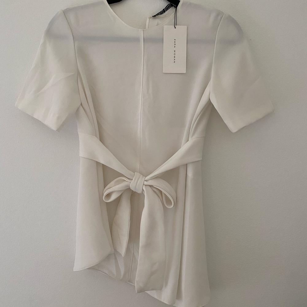 Zara white top with waist tie
